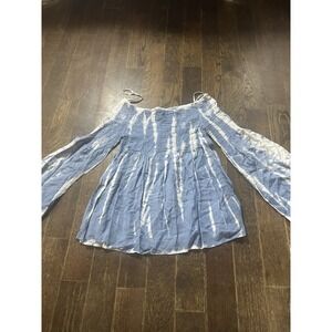 Style Envy Smocked Long Bell Sleeve Flowy Bohemian Blouse Shirt Tie-Dye Med NWT